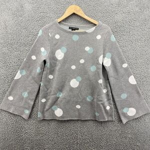 Two Twenty Five Pullover Sweater‎ Womens M Gray Aqua Polka Dot Long Sleeves